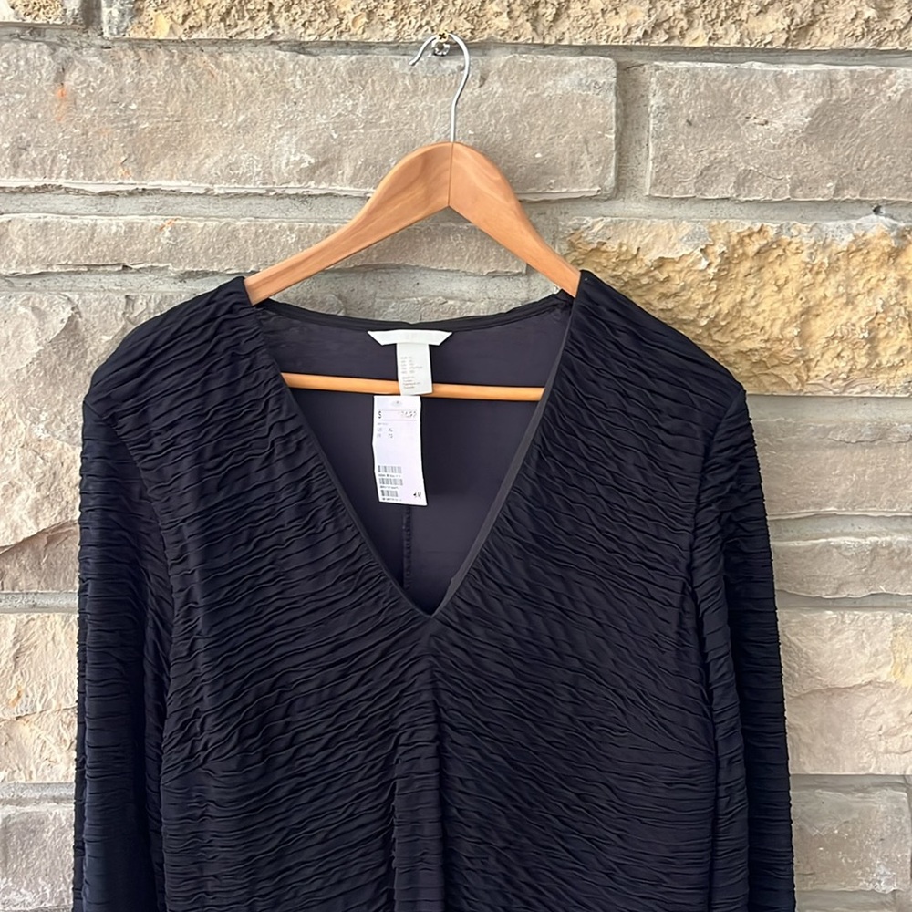 H&M Black Ruched V-Neck Long Sleeve Mini Dress Size Xl - Picture 3 of 10